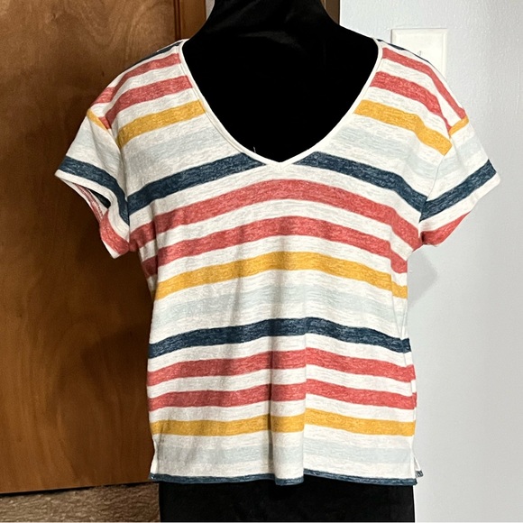 Madewell Striped Waist Length V-Neck Short Sleeve T-Shirt - Picture 1 of 4